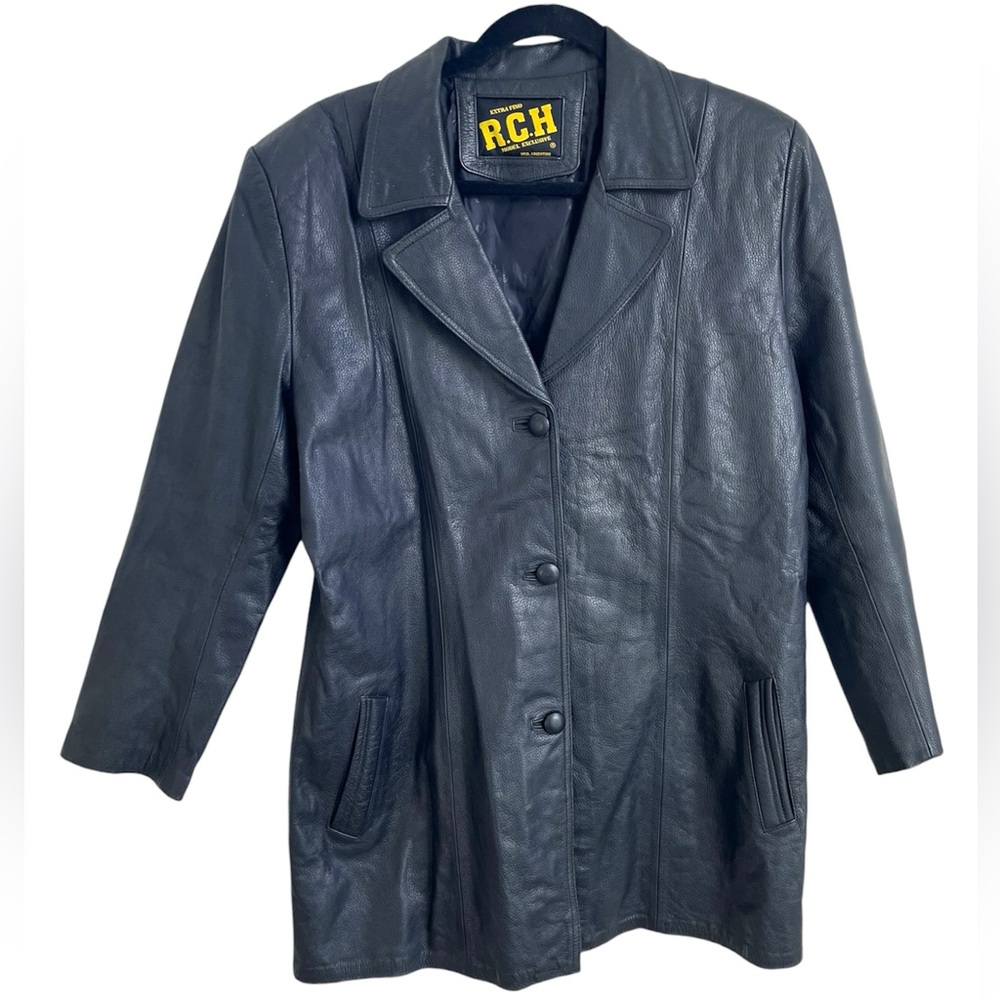 Pierre Cardin Vintage RCH Women Leather Jacket Size 3XL Black Blazer Goth Matrix